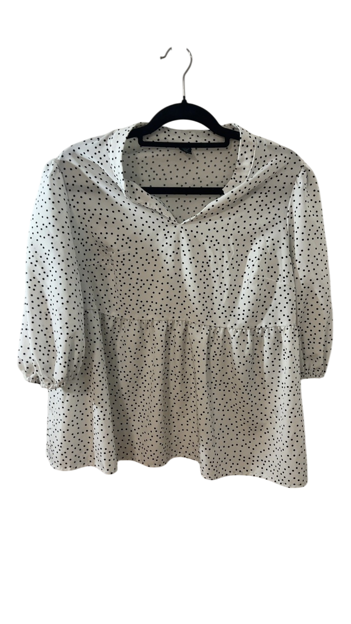 SHEIN Blouse 0XL White with black polka dots