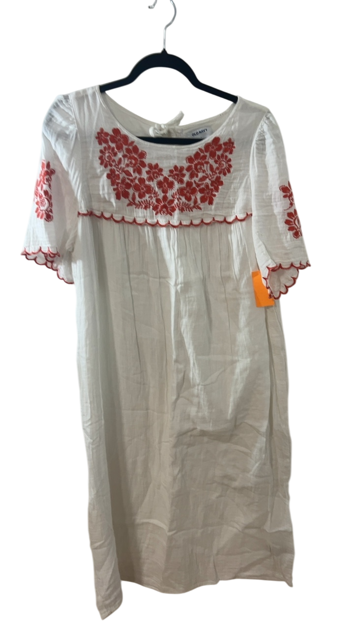 Old Navy Dress Large White with Red embroidery