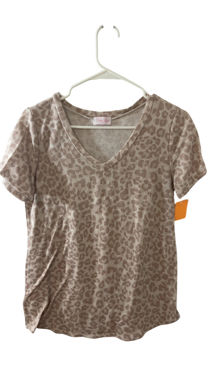 Pink Lily T-Shirt Small Beige with brown leopard print