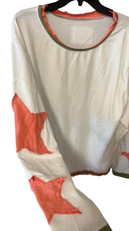 Boutique Sweatshirt Large White with coral stars