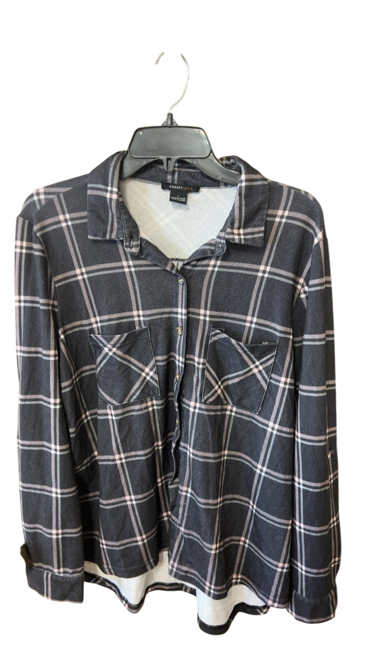 Shirt Large Dark Gray with Pink and White Checks