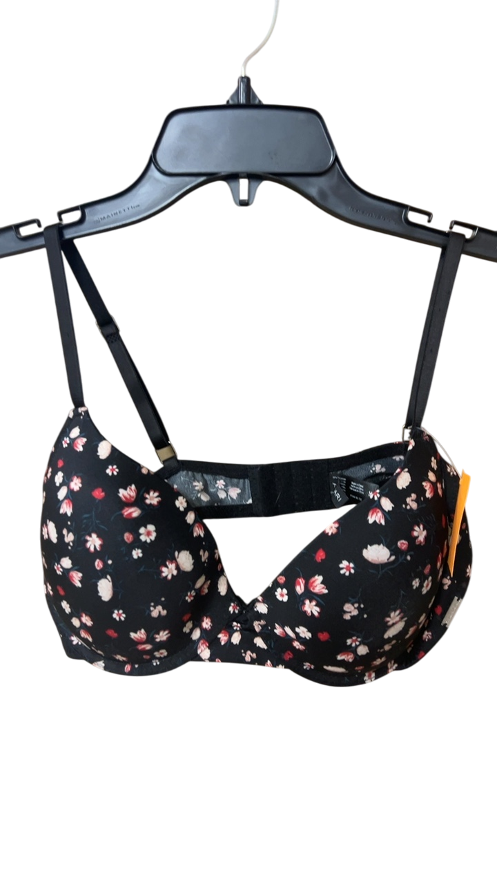 Tahari Bra 36C Black with Pink and White floral pattern
