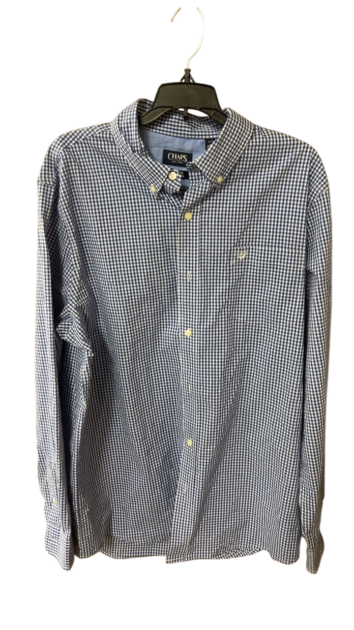 CHAPS Shirt MENS XL Navy Blue and White Checkered