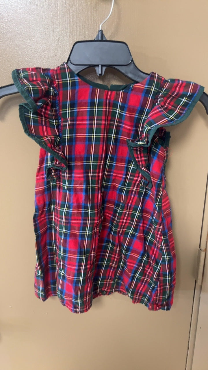 Dress YOUTH 4T Red with multi-colored plaid pattern