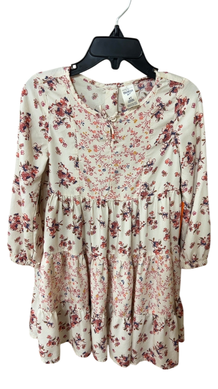 OshKosh Dress YOUTH 4t Cream with red, purple, and yellow floral print