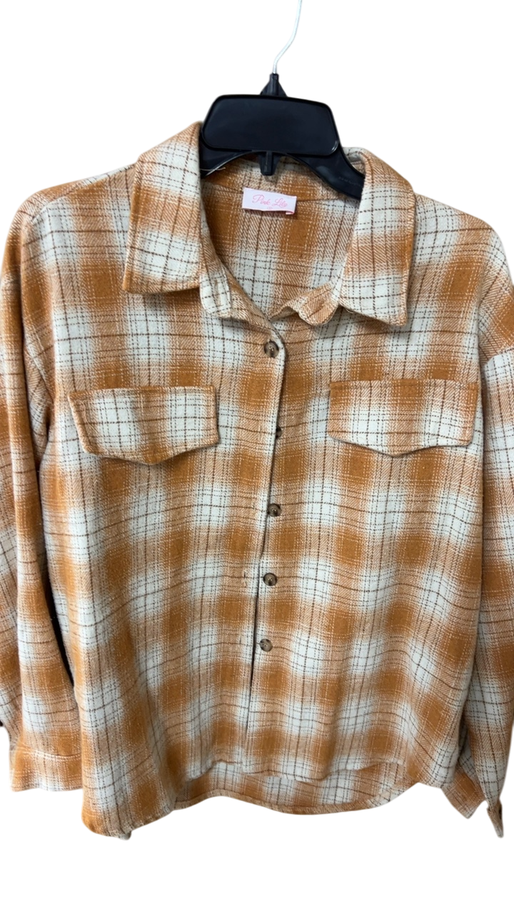 Pink Lily Shirt Small Beige and White
