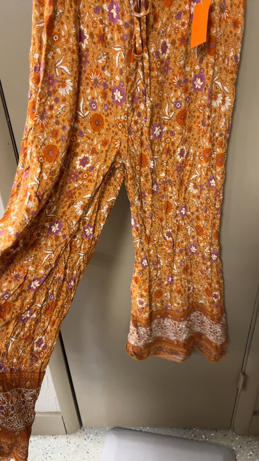 Pants Large Orange with multicolor floral pattern