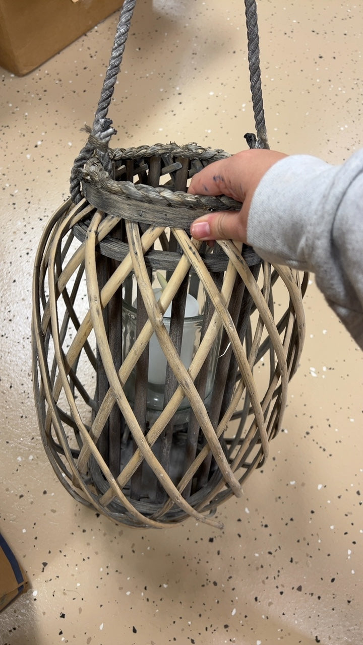 Glass Lantern Gray/Beige