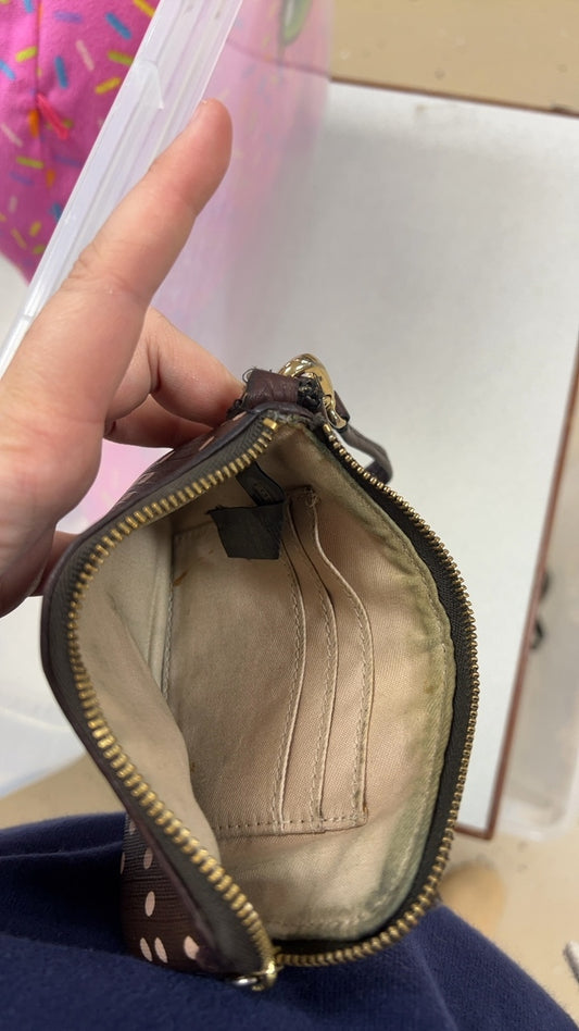 Fossil Bag Brown with pink and white polka dots