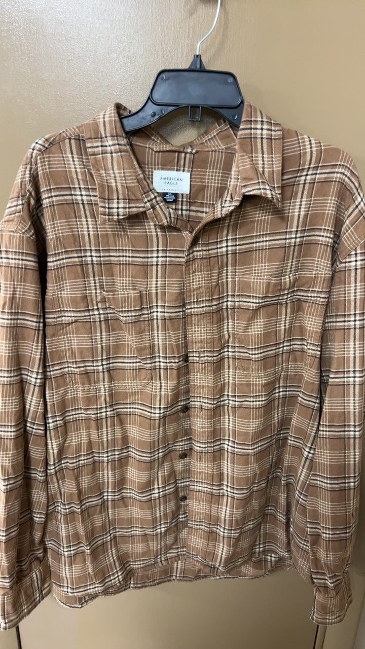 American Eagle Shirt XXL Brown and beige plaid