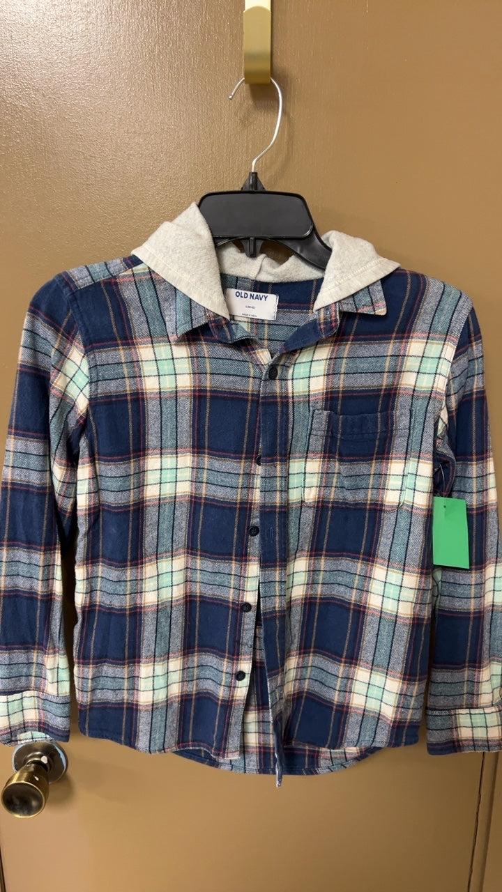 Old Navy Shirt Youth 10/12 Blue, cream, red, and green plaid