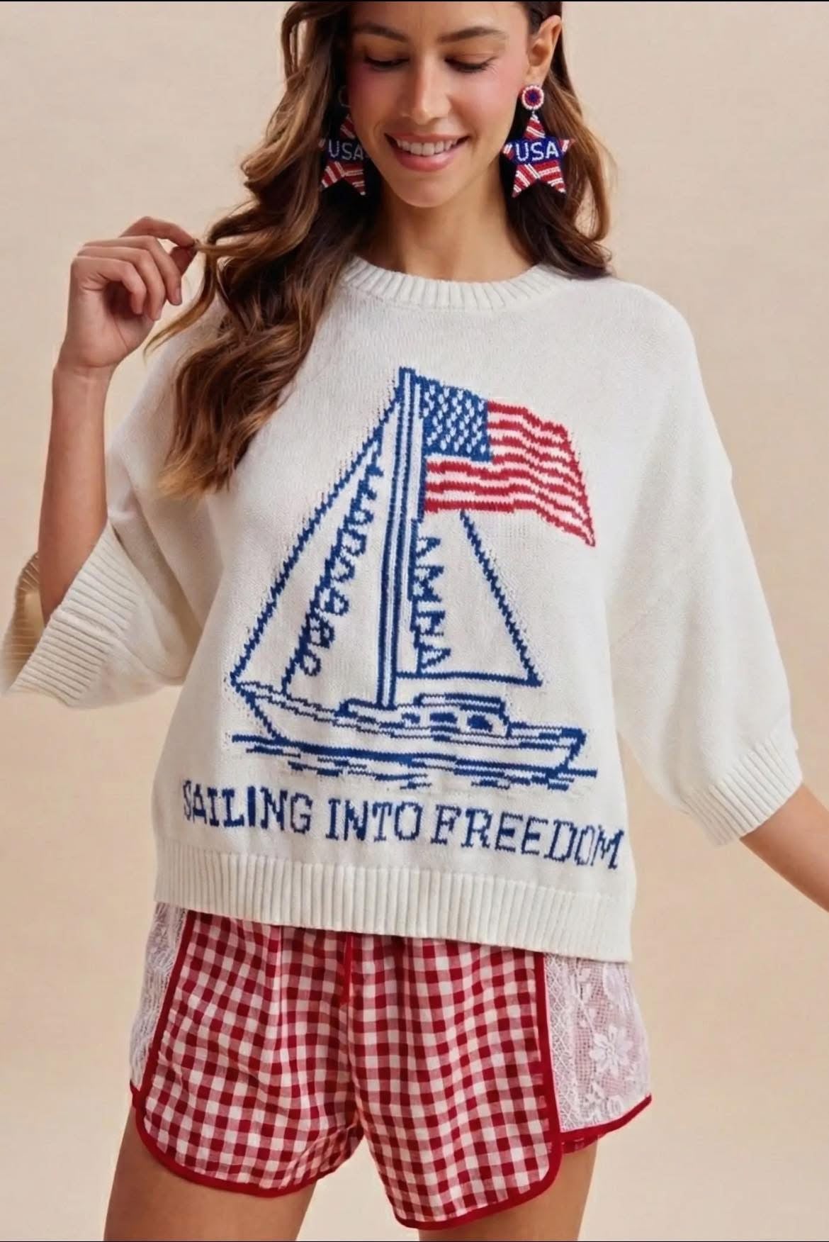 Sailing into Freedom Short Sleeve Sweater
