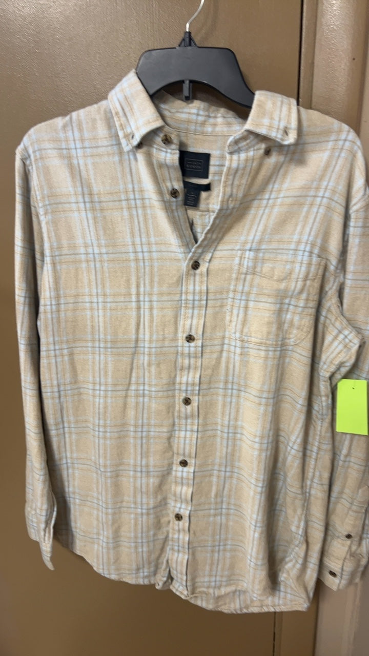 Shirt Small Beige with light blue and white checkered pattern