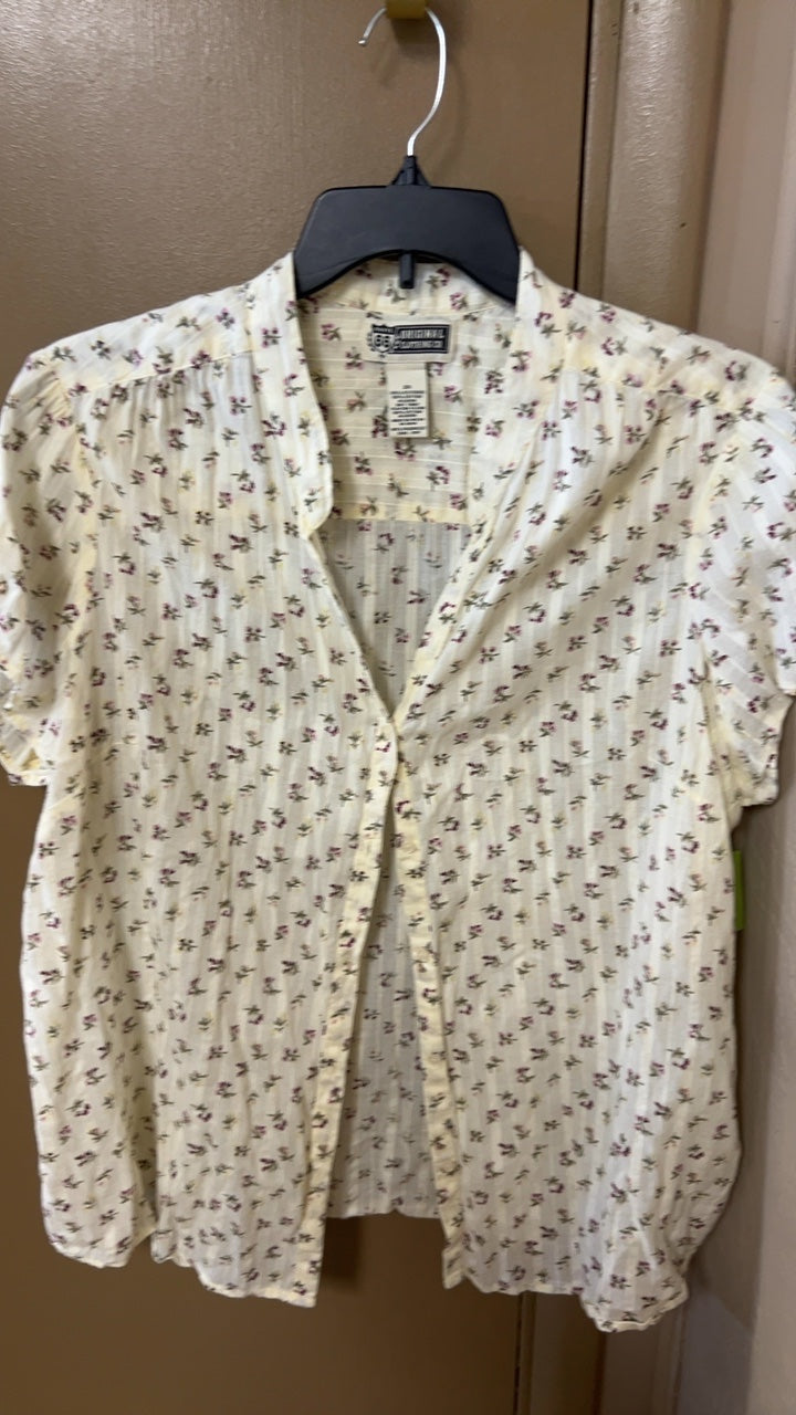 Blouse 2XL Cream with purple and green floral print