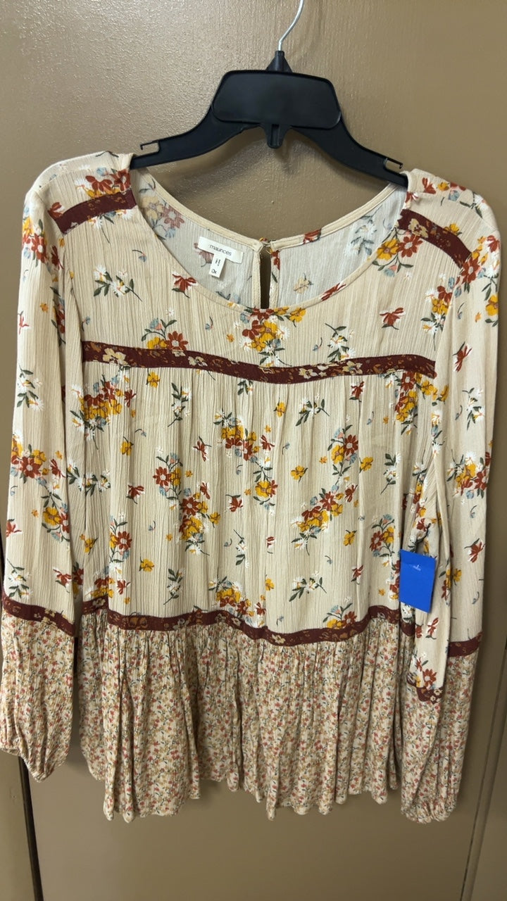 Blouse 0XL Cream with multicolor floral pattern