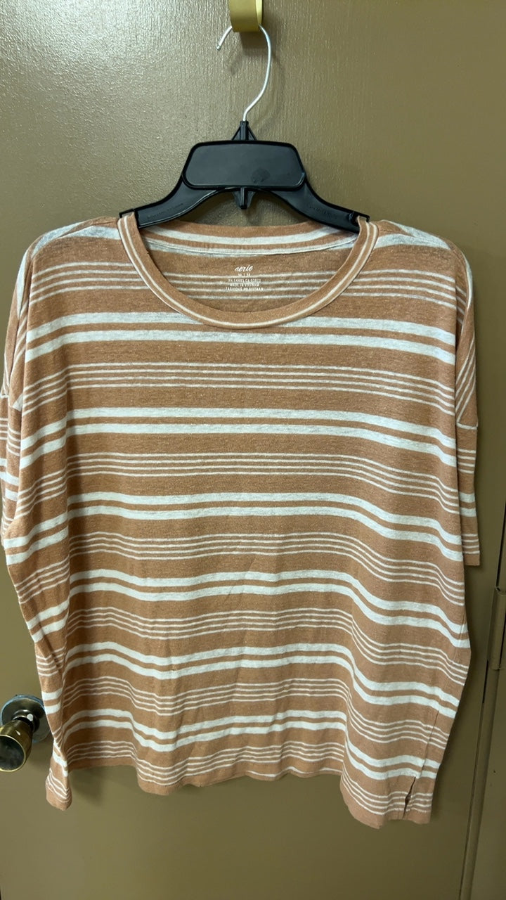 Aerie T-Shirt Medium Beige and white striped
