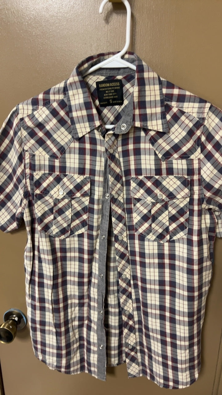 RANDOM ACCESS Shirt MENS SMALL Beige, Navy Blue, Red