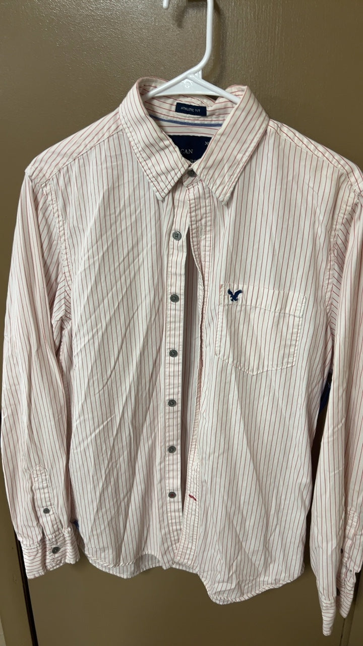 American Eagle Shirt MENS MEDIUM White with red stripes