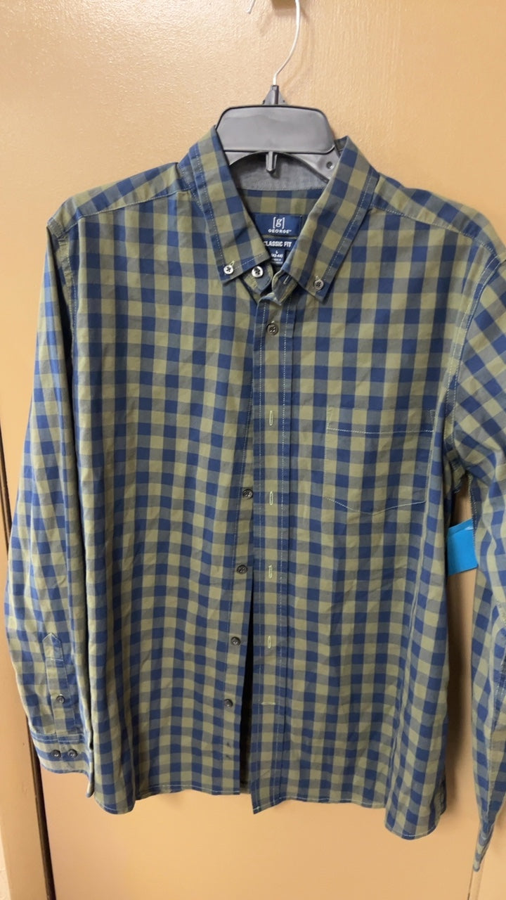 GEORGE Shirt MENS Large Green and navy checkered