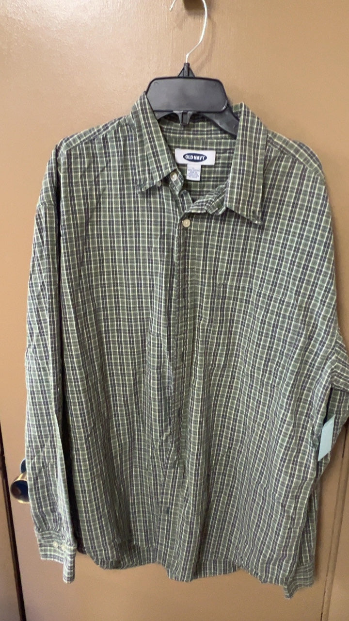 Old Navy Shirt MENS Large Green and beige plaid