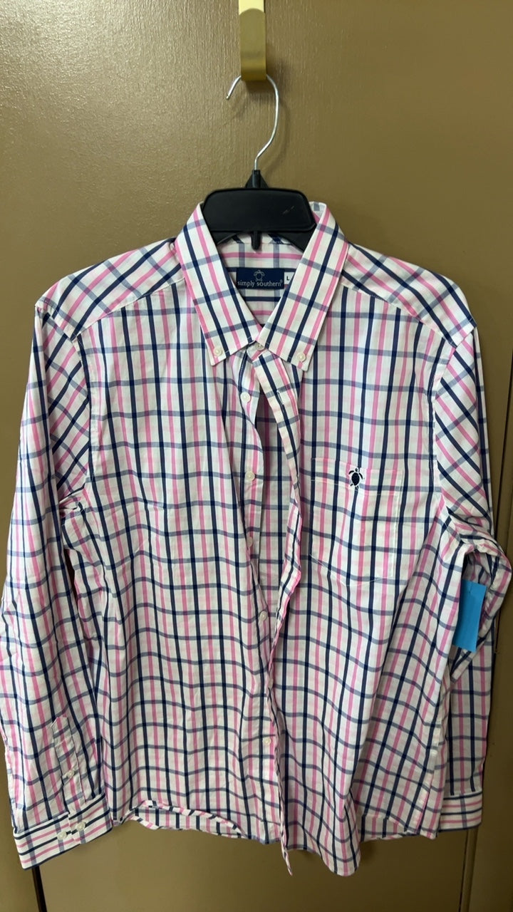 Simply Southern Shirt MENS Large Pink, Navy, White
