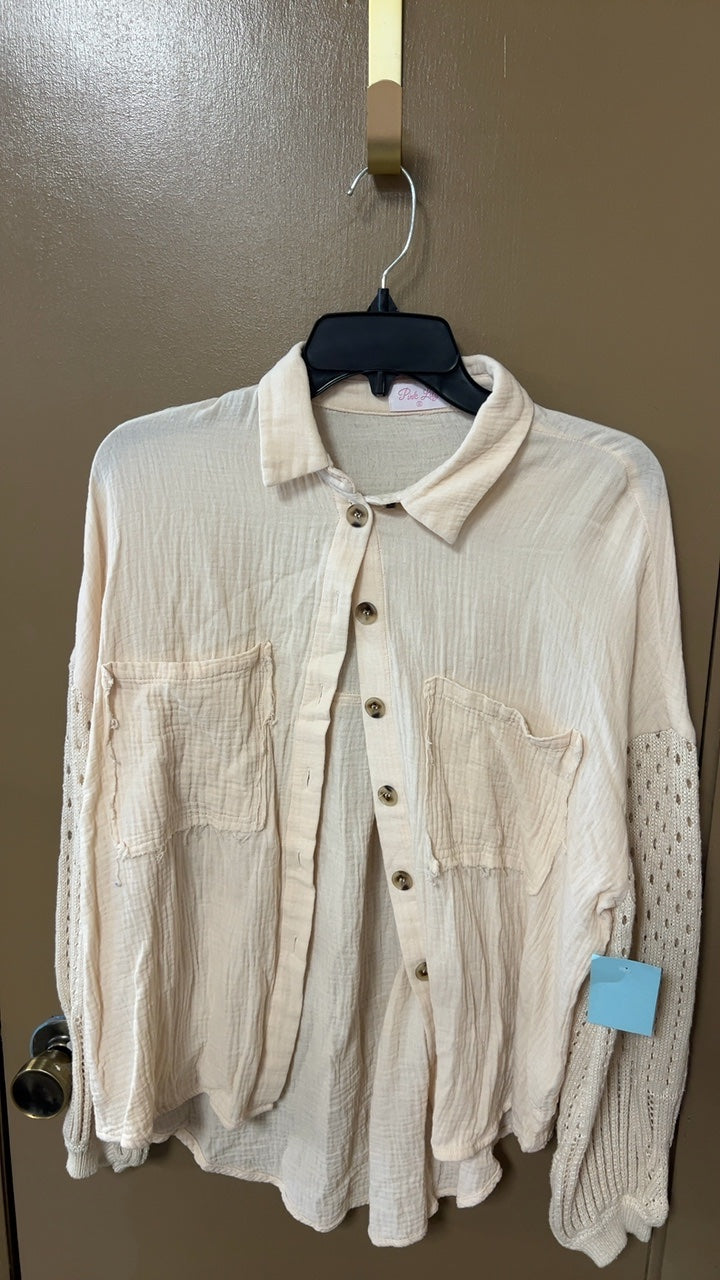 Pink Lily Shirt Small Cream