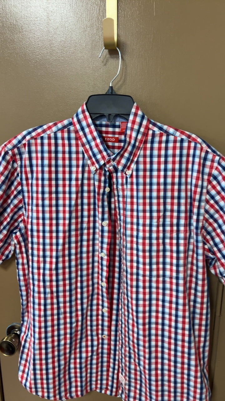 IZOD Shirt Large Red, White, Blue