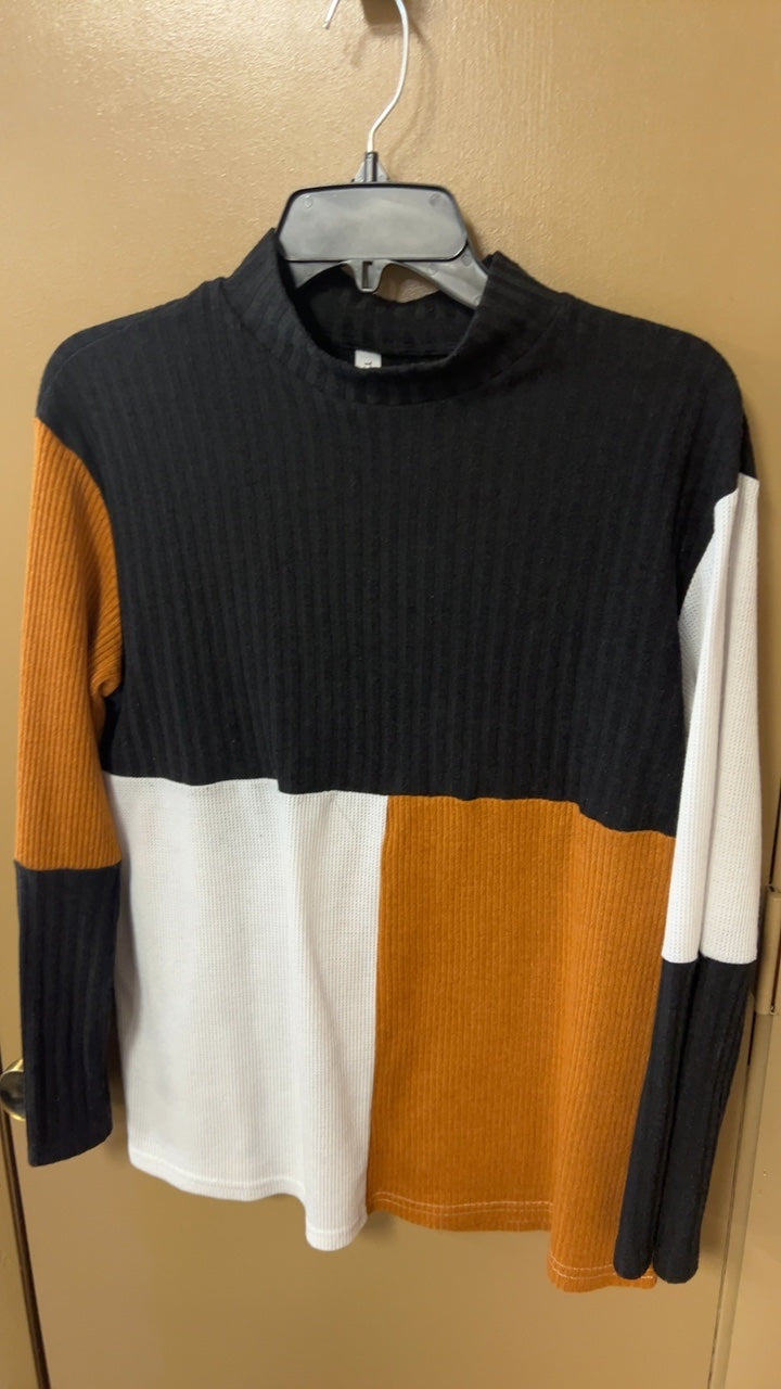 Turtleneck Sweater Large Black, White, Mustard