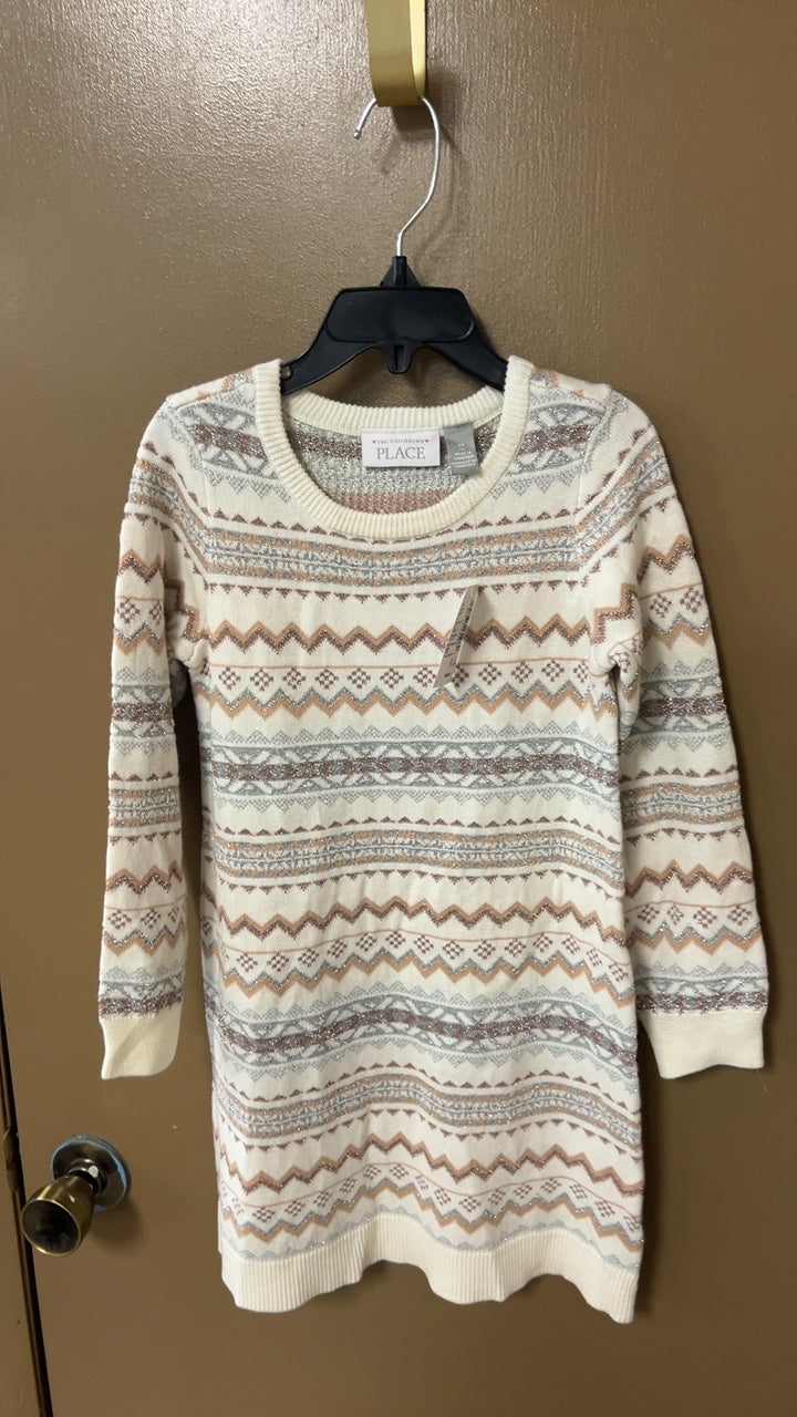 PLACE Sweater YOUTH 5t Cream with beige, brown, and gray patterns