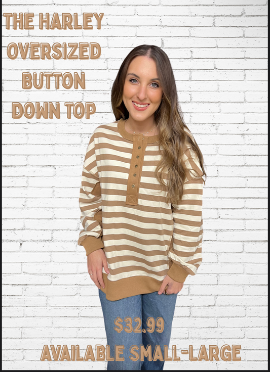 Harley Oversized Taupe and Cream Button Down Top