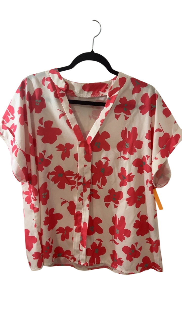 SHEIN Blouse 0XL Cream with red floral pattern