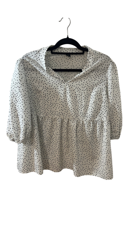 SHEIN Blouse 0XL White with black polka dots