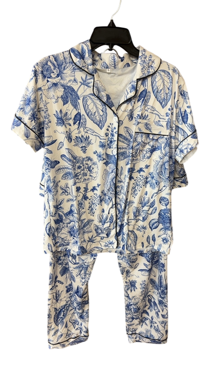 Boutique Pajama Set Cream and Blue 3 piece 