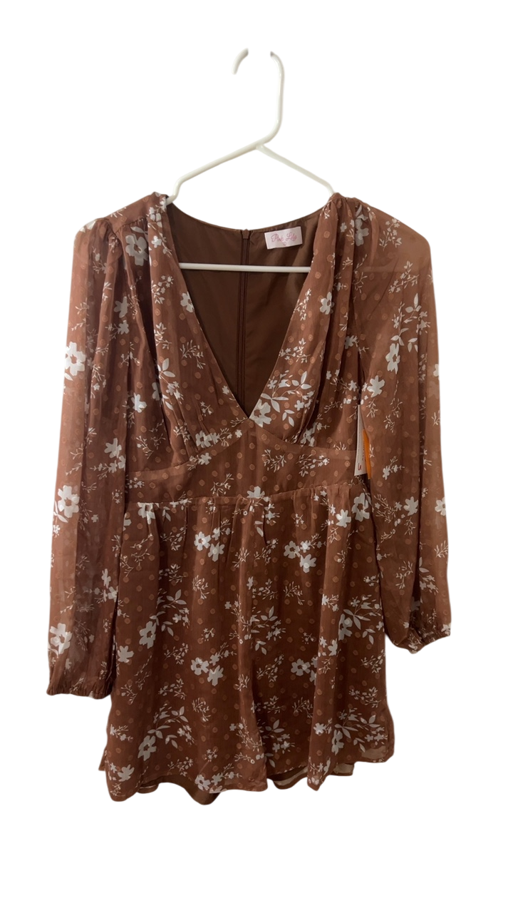 Pink Lily Romper Small Brown