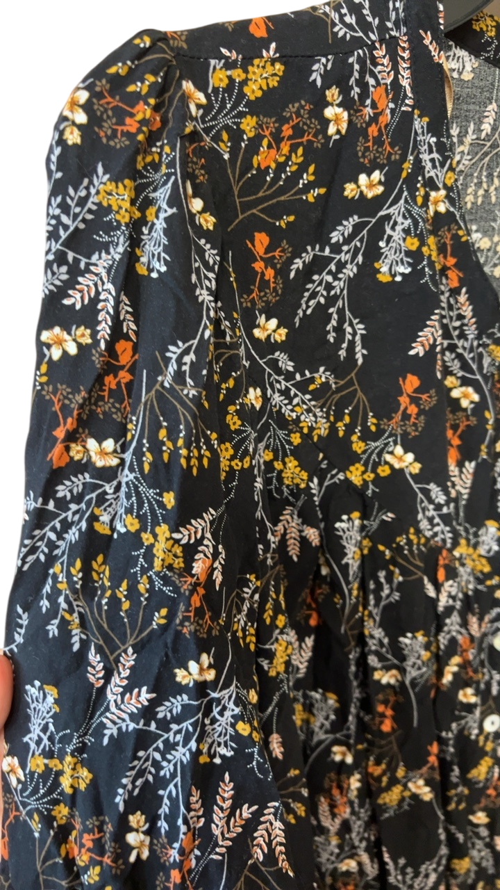 Blouse Large Black with multicolored floral pattern