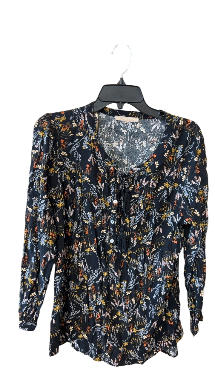 Blouse Large Black with multicolored floral pattern