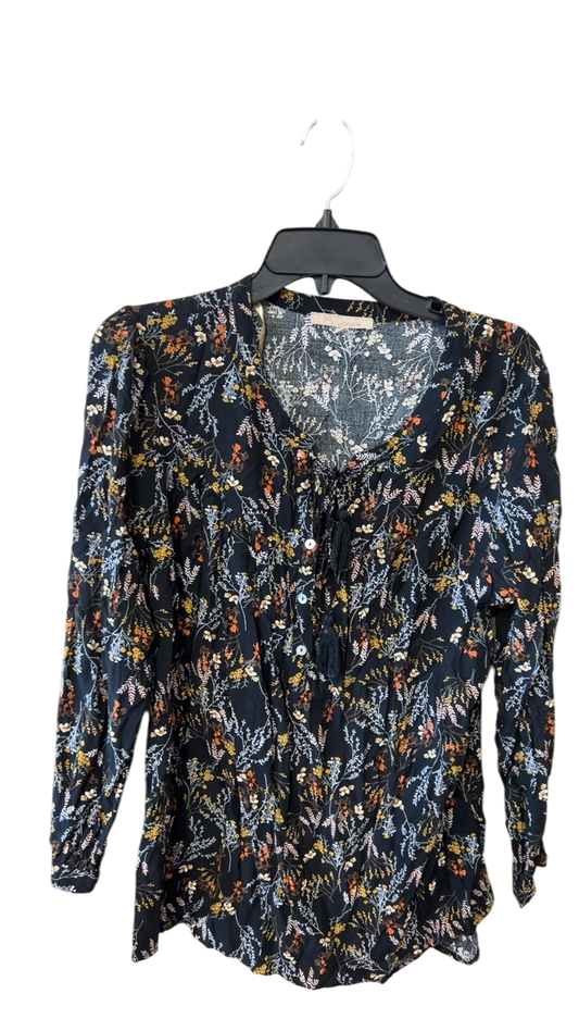 Blouse Large Black with multicolored floral pattern
