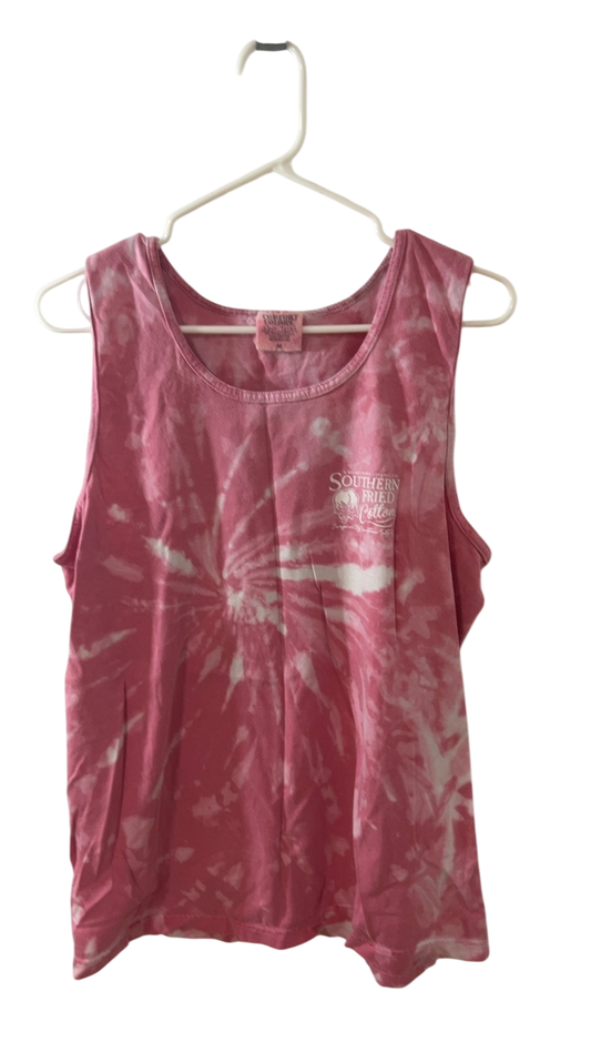 Southern Fried Cotton Tank top Medium Pink and white tie-dye