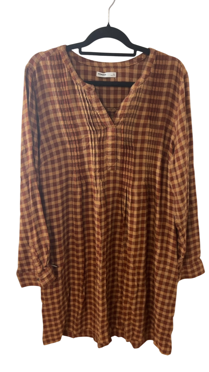 Sonoma Dress XL Brown and beige checkered