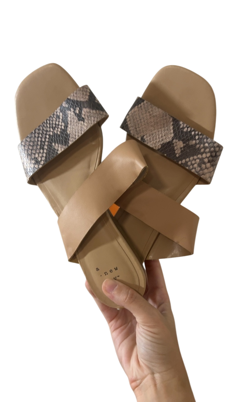 A New Day Sandals 6 1/2 Beige and snakeskin pattern