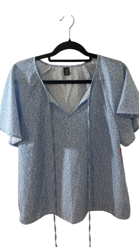 Shein Blouse 0XL Light Blue with White Pattern