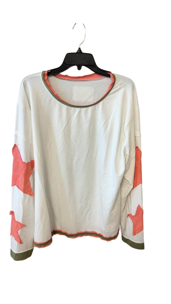 Boutique Sweatshirt Large White with coral stars