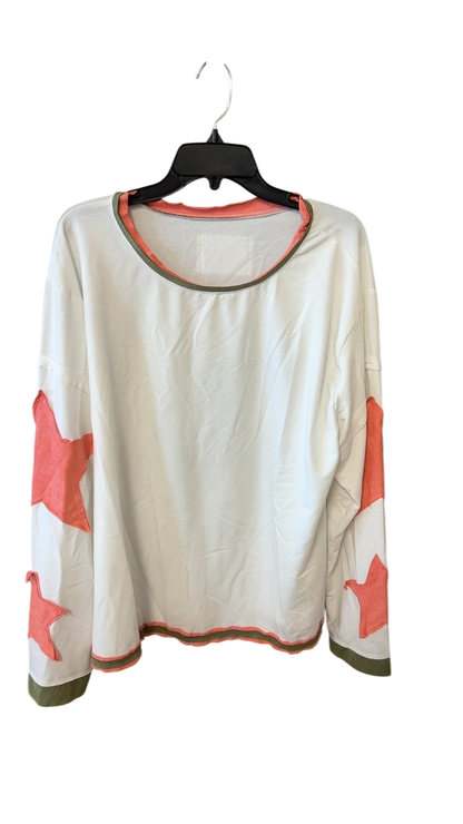 Boutique Sweatshirt Large White with coral stars