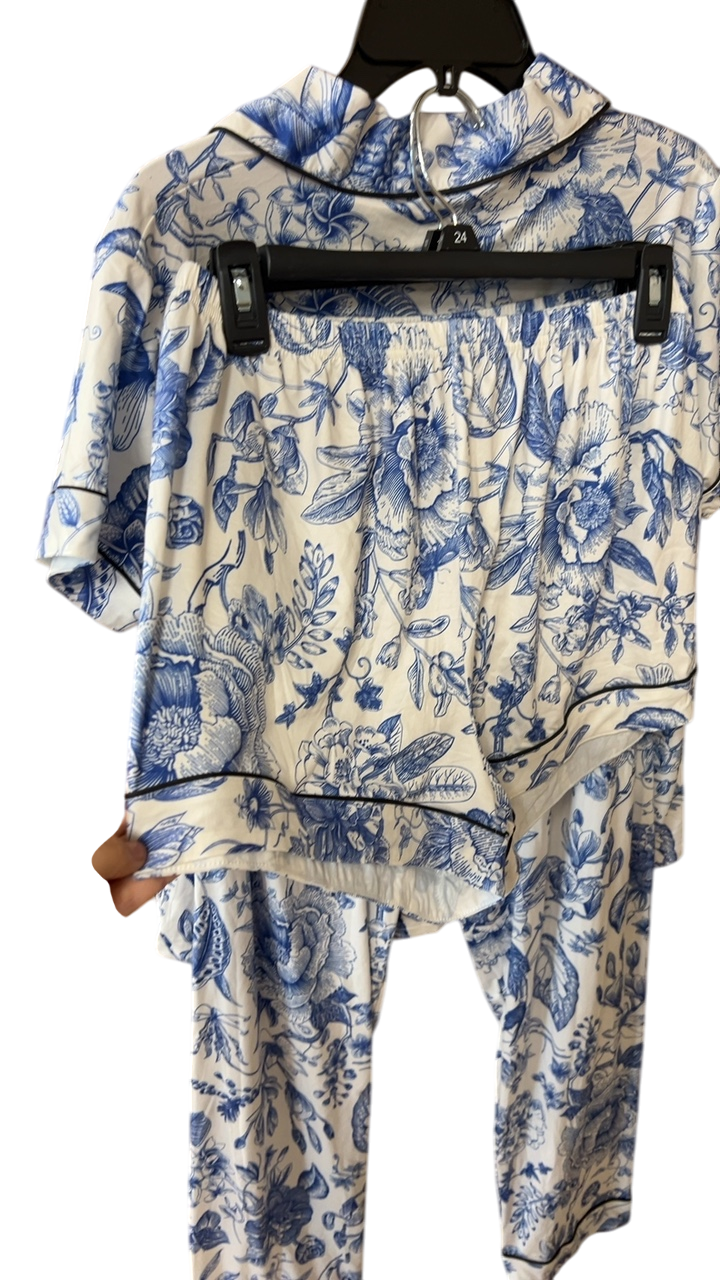 Boutique Pajama Set Cream and Blue 3 piece 