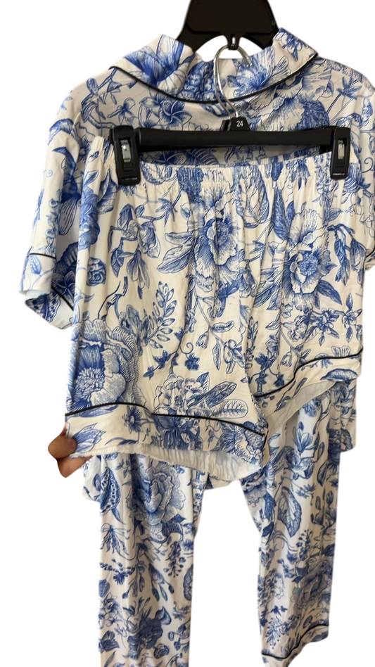 Boutique Pajama Set Cream and Blue 3 piece 