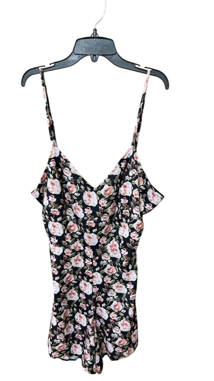 Boutique Romper XL Black with pink and white floral pattern