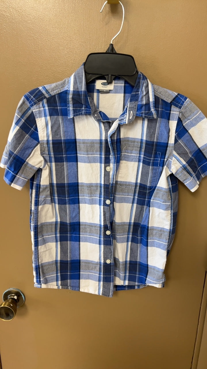 YOUTH Old Navy Shirt Medium 8 Blue and white plaid