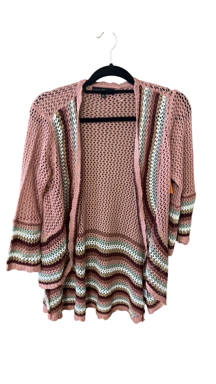 Knit Cardigan Large Pink with multicolor stripes