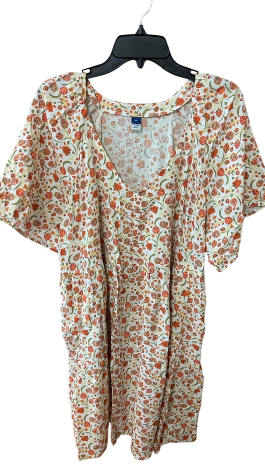 Old Navy Dress 2X Cream with orange and green floral pattern