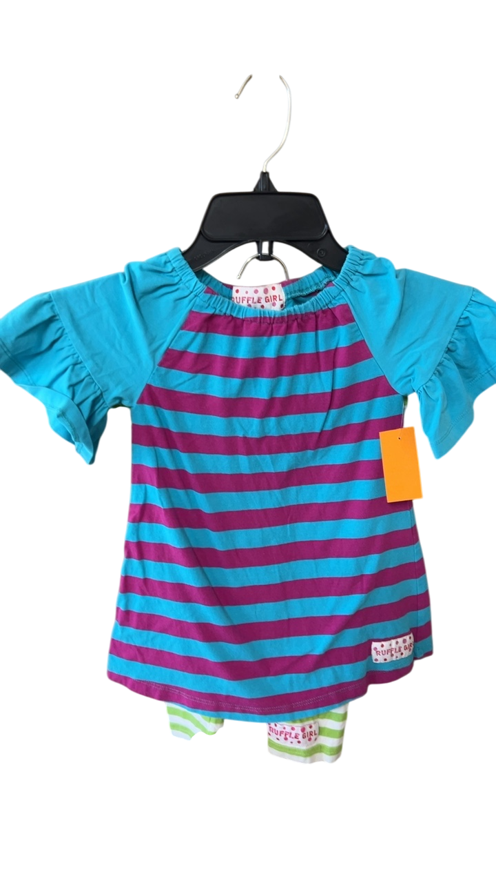 Ruffle Girl 2 piece set 4 Blue and purple striped